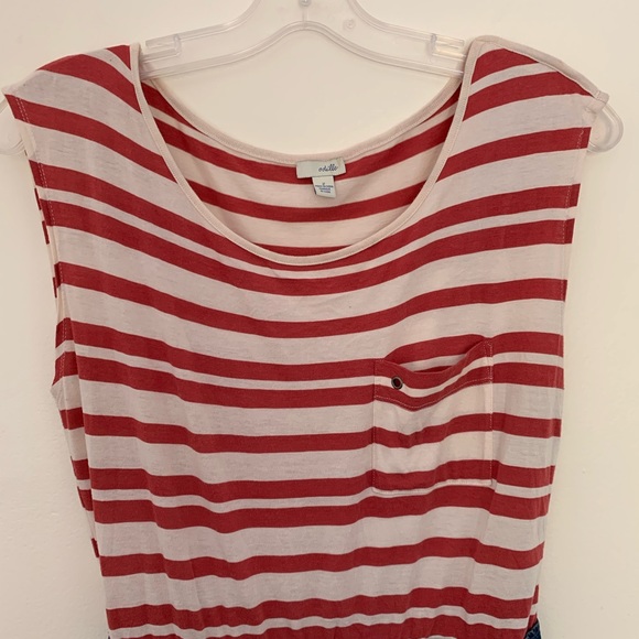 Summer dress, 1 piece, stripes crème and red, side pockets, prima cotton, size 2 - Picture 2 of 13